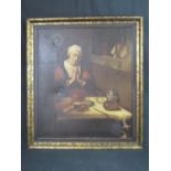 DUTCH SCHOOL (Late 19th Century)
Devotional study of a man at his supper table praying, cat