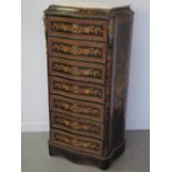 19th CENTURY FRENCH STYLE SERPENTINE SHAPED SECRETAIRE TALL CHEST OF DRAWERS having white veined