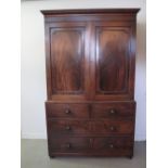 EARLY 19th CENTURY MAHOGANY TWO STAGE PRESS CUPBOARD NOW A HANGING CUPBOARD, having reed moulded and