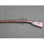 MIDDLE EASTERN ARAB TYPE FLINTLOCK MUZZLE LOADING MUSKET, having 48" barrel, ramrod and