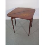 19th CENTURY TRIANGULAR SHAPED DUTCH MARQUETRY DROP LEAF, FOLD OVER SIDE TABLE overall with inlaid