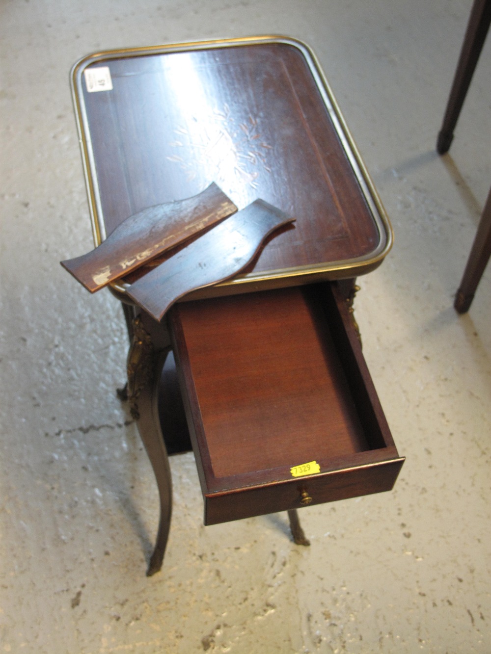 19th CENTURY FRENCH STYLE INLAID MAHOGANY AND ROSEWOOD TWO TIER ETAGERE, the top with inlaid musical - Image 4 of 6