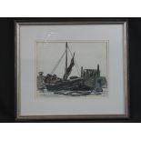 SIR JOHN 'KYFFIN' WILLIAMS, R.A, KBE (Welsh 1918-2006). Study of a fishing boat "Barge, Ipswich".