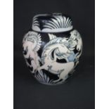 Modern Moorcroft pottery ginger jar and cover decorated in 'Dance of the Griffin' pattern limited