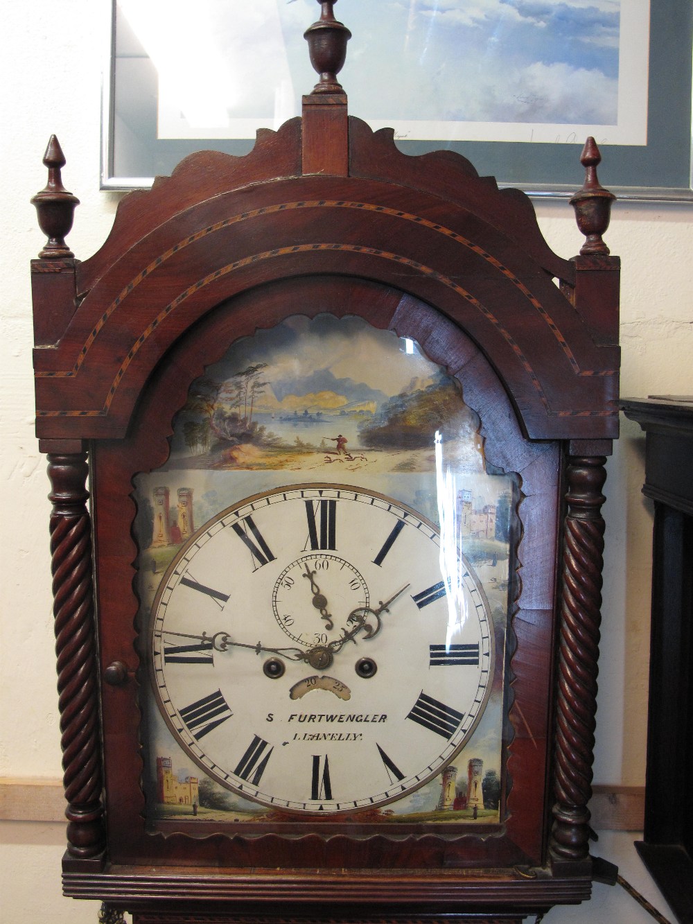 19th CENTURY WELSH MAHOGANY 8 DAY LONG CASE CLOCK BY S FURTWENGLER of LLANELLY having arched hood