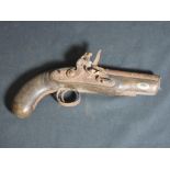 18th CENTURY FLINTLOCK MUZZLE LOADING OVERCOAT PISTOL having 4.25" (11cm) octagonal barrel,