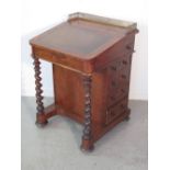 19th CENTURY MAHOGANY DAVENPORT DESK having brass galleried back, leather inset slop revealing