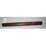 A RARE GEORGE III TURNED WOODEN POLYCHROME PAINTED AND GILDED ARMORIAL TIP STAFF OR TRUNCHEON