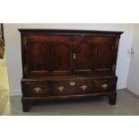 18th CENTURY WELSH OAK LOW PRESS CUPBOARD having moulded cornice over two ogee pointed arch panel