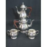 ELIZABETH II SILVER FOUR PIECE TEA AND COFFEE SET, comprising coffee pot, tea pot, cream jug and