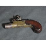 LATE 18th CENTURY BOX LOCK FLINTLOCK POCKET PISTOL by Sutherland of London, having steel turn off