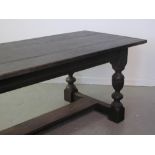 17th CENTURY DESIGN OAK REFECTORY TABLE having cleated three plank top on baluster turned cup and