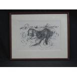 WILL ROBERTS (Welsh, 1910-2000). Study of an otter. Signed with initials. Black chalk/crayon. 11"