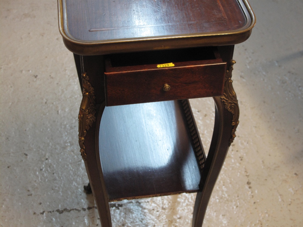 19th CENTURY FRENCH STYLE INLAID MAHOGANY AND ROSEWOOD TWO TIER ETAGERE, the top with inlaid musical - Image 5 of 6