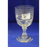 19th Century cut glass goblet with engraved Grecian key and slice cut decoration on a beaded,