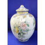 Portuguese Carvalhinho hand painted baluster vase and cover decorated with floral sprays within