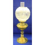 Early 20th Century Duplex double burner oil lamp with florally engraved shade and clear glass