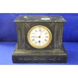 Late 19th/early 20th Century slate single train mantle clock with French brass drum movement.