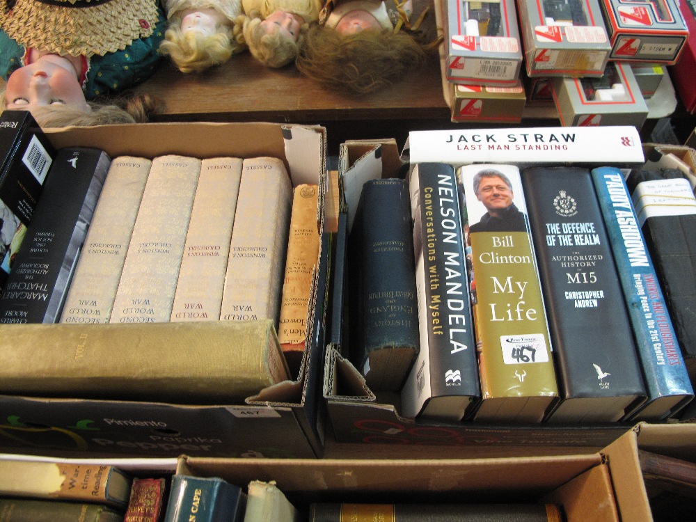 Two trays of assorted books to include: Nelson Mandela, 'Conversations with myself'; Bill Clinton,