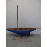 LARGE HANDMADE WOODEN POND YACHT with ma