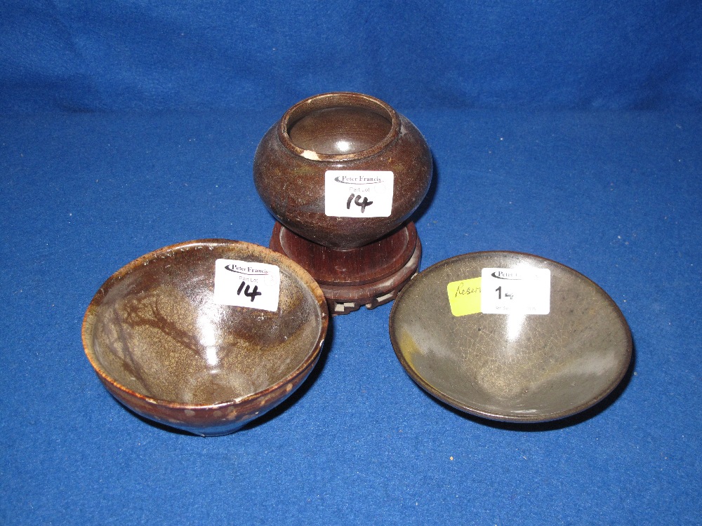 Three items of provincial Chinese Stoneware pottery to include baluster shaped jar and two conical