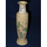 Ivory ovoid vase with flared neck, etched with designs of birds amongst branches.  Panel of