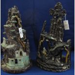 Two similar Chinese ceramic sculptural montages depicting 'The Stairway to Heaven', with figures,