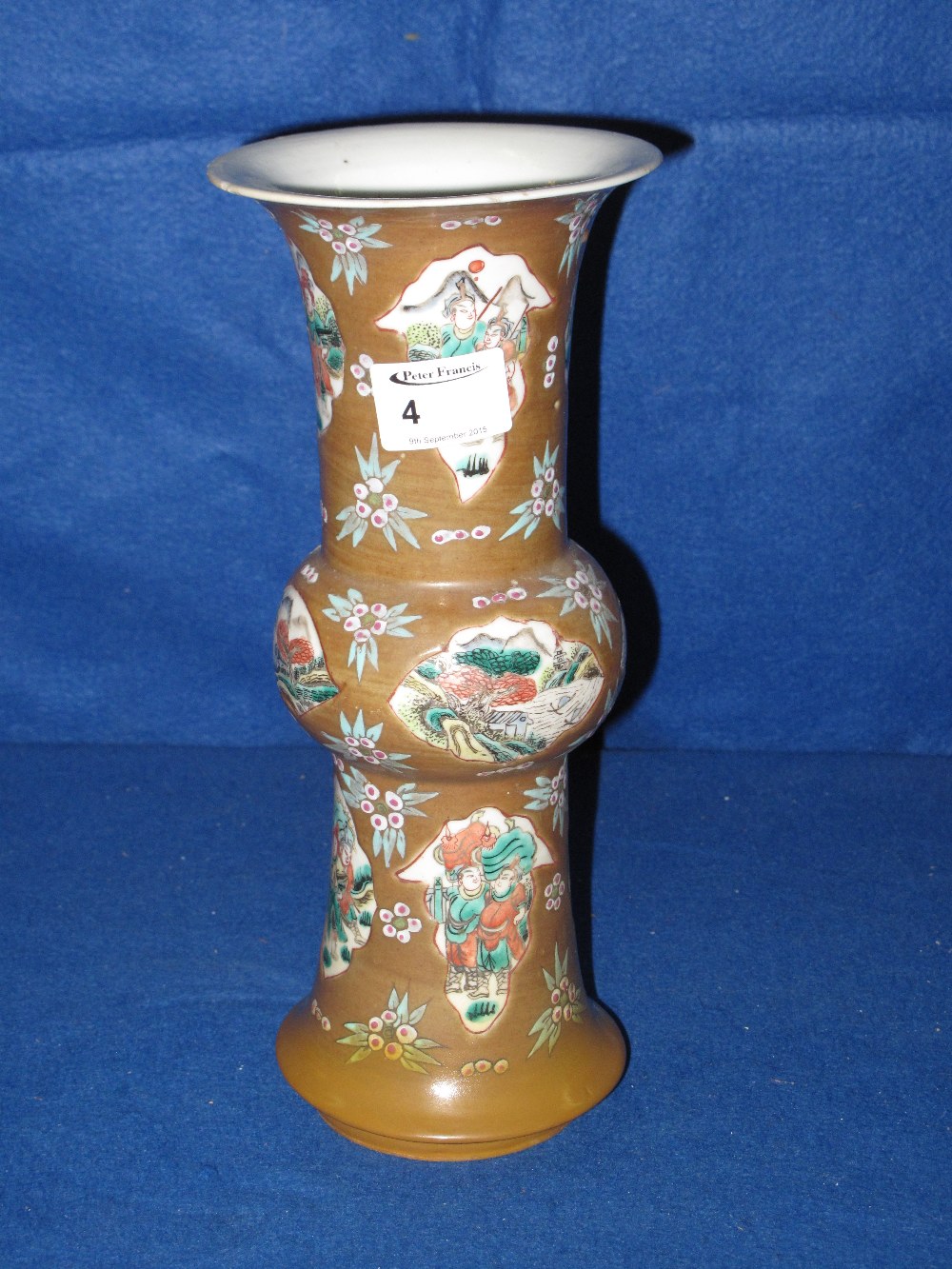 Chinese porcelain cylindrical vase with flared neck and baluster to the body, overall decorated with