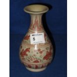 Small Chinese Stoneware pottery baluster shaped vase painted with bands of fish within