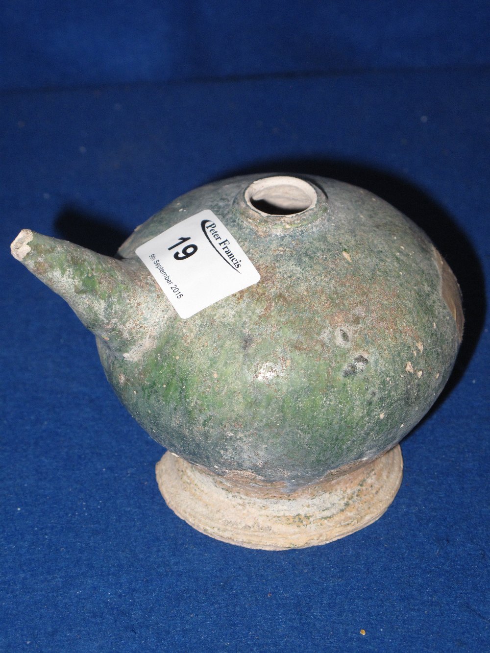 Early Chinese provincial baluster shaped pottery rice wine pot. CONDITION REPORT: Significant