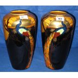 Pair of T. Forester and Sons Staffordshire pottery Phoenix Ware tapering cylinder vases decorated