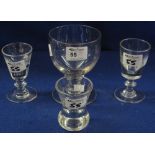 Group of 19th Century drinking glasses to include a Masonic firing glass with Lodge no.: 279.