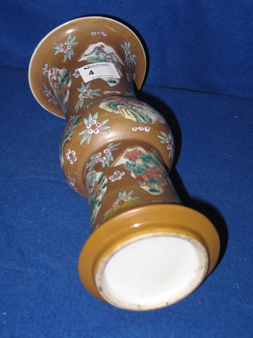Chinese porcelain cylindrical vase with flared neck and baluster to the body, overall decorated with - Image 2 of 2