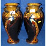 Pair of T. Forester and Sons Ltd. Staffordshire pottery Phoenix Ware baluster shaped, two-handled