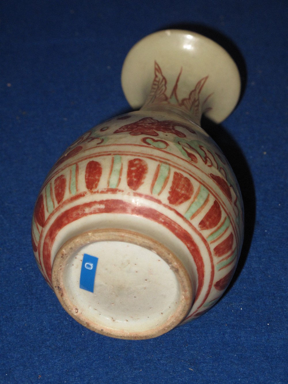 Small Chinese Stoneware pottery baluster shaped vase painted with bands of fish within - Image 2 of 2