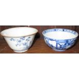 Chinese blue and white floral, pedestal rice bowl together with another blue and white pedestal bowl