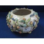 Continental porcelain baluster shaped jar in Meissen style with applied fruit and foliage coloured