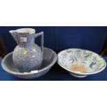 Water lily design transfer printed stoneware porcelain basin,