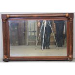 EARLY 19TH CENTURY ROSEWOOD FRAMED, RECTANGULAR OVER-MANTEL MIRROR,