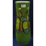 Large Poole Pottery waisted cylinder vase with coloured abstract decoration.  Printed marks with