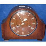 Mid 20th Century oak cased Smiths arched three train mantle clock.