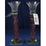 Pair of commission made Murano coloured glass spiral candle sticks by S.