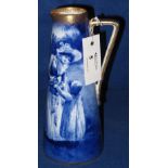 Royal Doulton porcelain conical ewer overall decorated with blue and white transfer printed study of