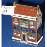 Royal Crown Derby bone china building, "The Toy Box".  Printed marks with original box.