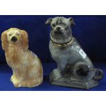 Early 20th Century Staffordshire pottery seated Pug dog together with another small Staffordshire