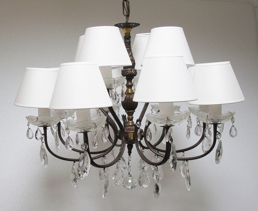 A continental, Victorian style 12 light two tier crystal chandelier, c1950, with patinated bronze - Image 2 of 2