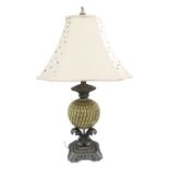 A table lamp with a globular ivorine base and cream shade. Modern. H85cm.
No Reserve.