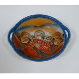 A Japanese Samurai small porcelain plate / bowl with handles, c19th century. Bearing red seal mark