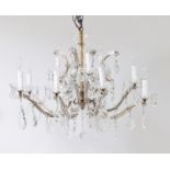 A continental, Venician style 12 light two tier crystal chandelier, c1930, with gilt metal arms