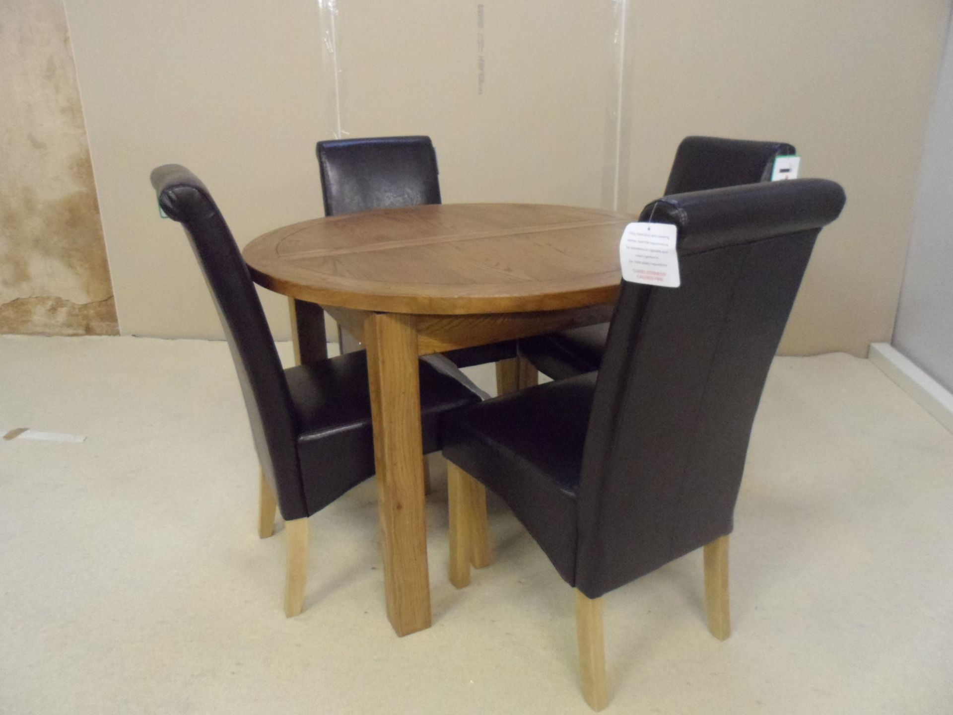 Toulouse Round Dining Table and 4 Brown Leather Chairs